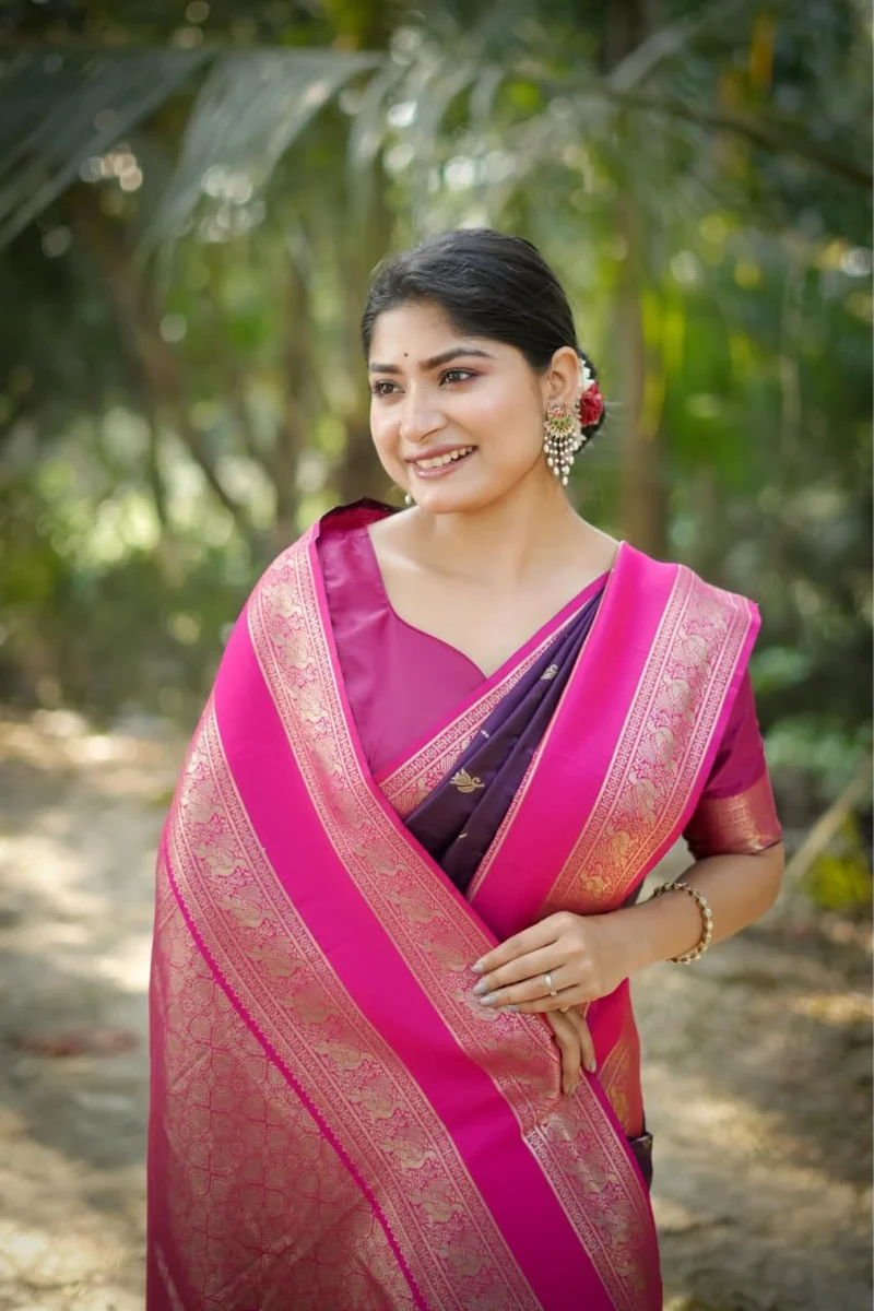 KANCHI BORDER 112 – Premium soft Kanjivaram silk saree with fine Zari weaving pattern by www.Laavsee.com