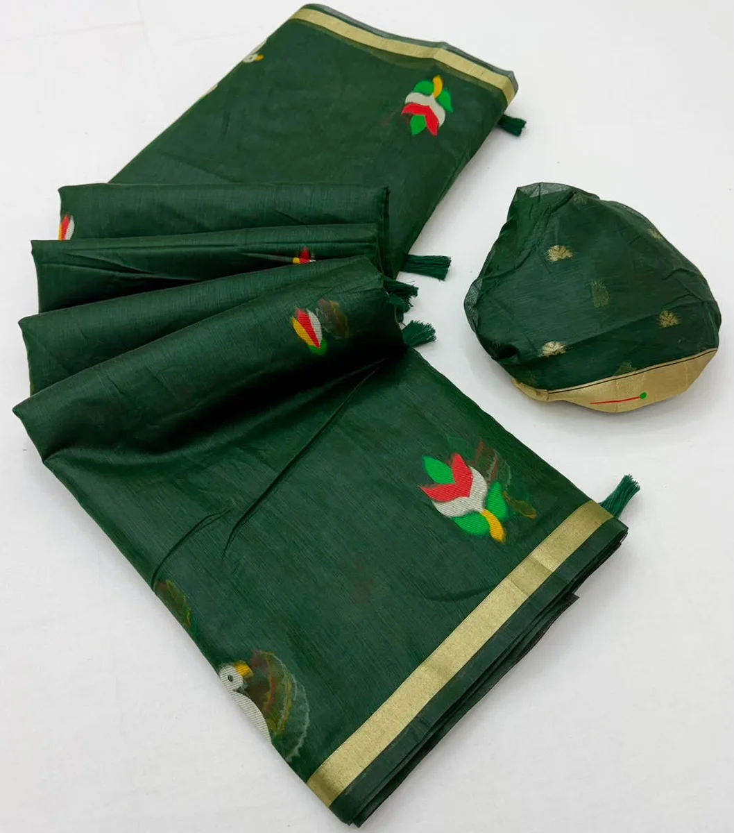 Tapti Cotton – Jamdani cotton weaving Saree with tissue pallu & Zari border by www.Laavsee.com