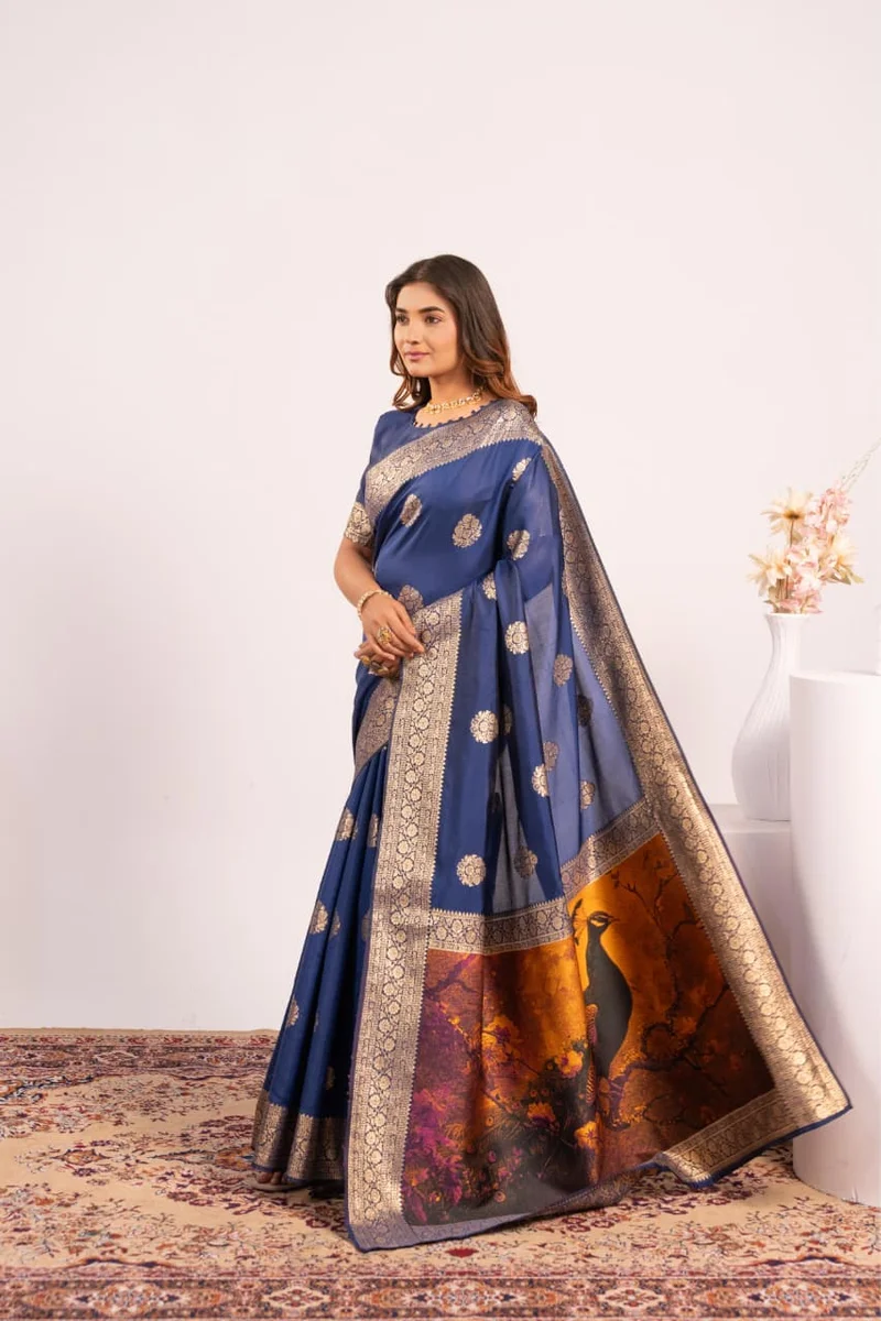 PORTRAIT 641 – Premium soft Banarasi silk saree with exclusive fully Resham weave peacock pallu, fine Zari border + running blouse piece