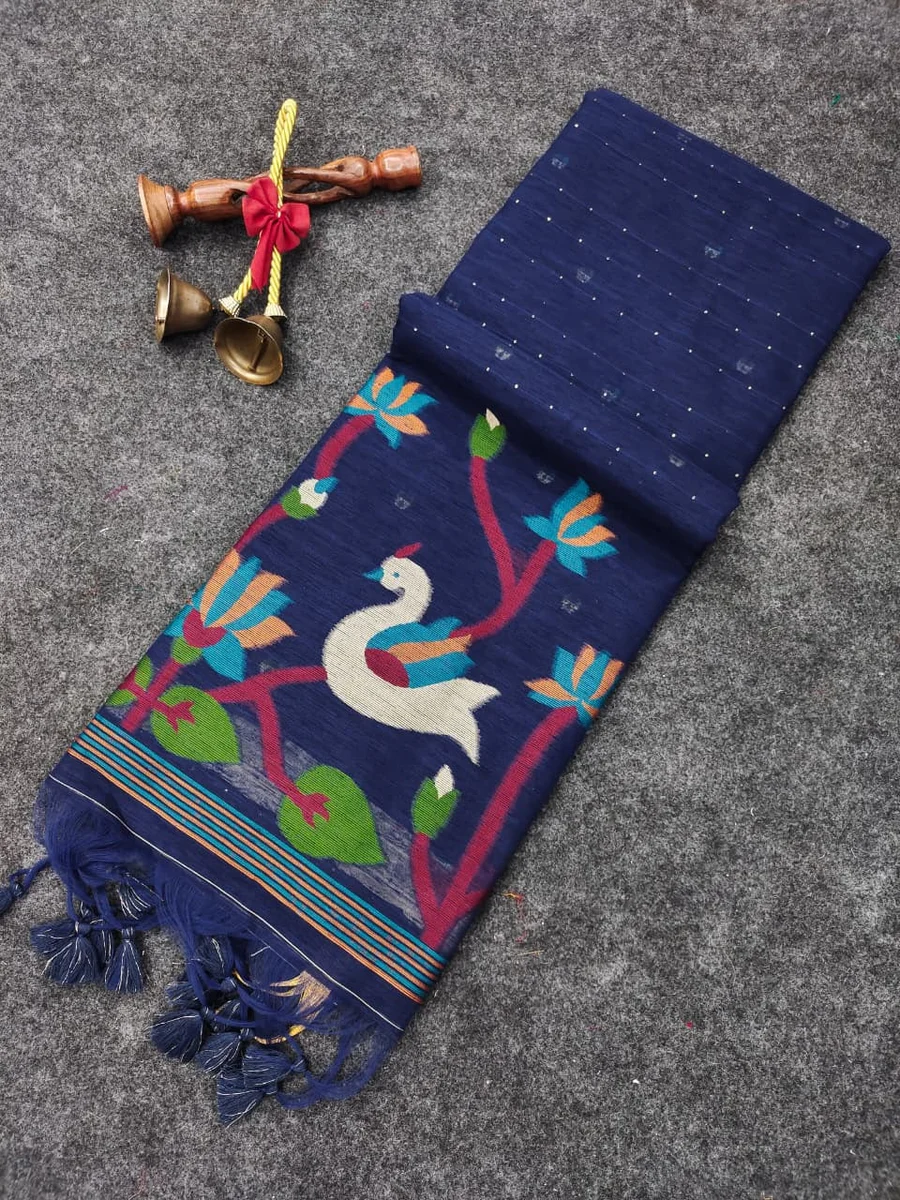 LINEN SILK 606 – Premium soft linen silk saree with Meena weaving, rich Jamdani pallu by www.Laavsee.com