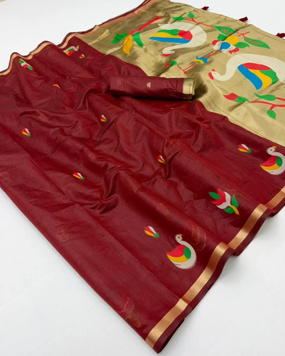 Tapti Cotton – Jamdani cotton weaving Saree with tissue pallu & Zari border by www.Laavsee.com