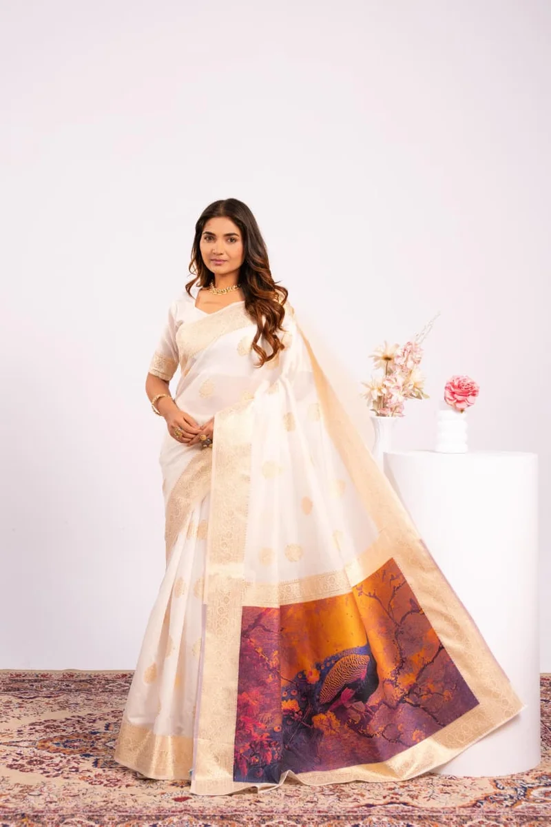 PORTRAIT 641 – Premium soft Banarasi silk saree with exclusive fully Resham weave peacock pallu, fine Zari border + running blouse piece