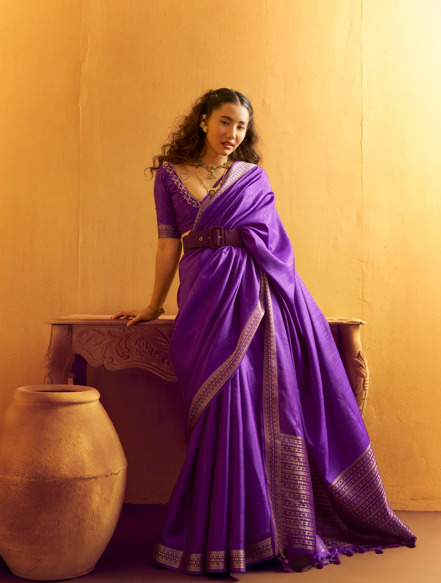 Gurbani Handwork (Series 01–06) – Tussar Silk Handloom Weaving Saree + Handwork blouse | Occasion: Party, Festive