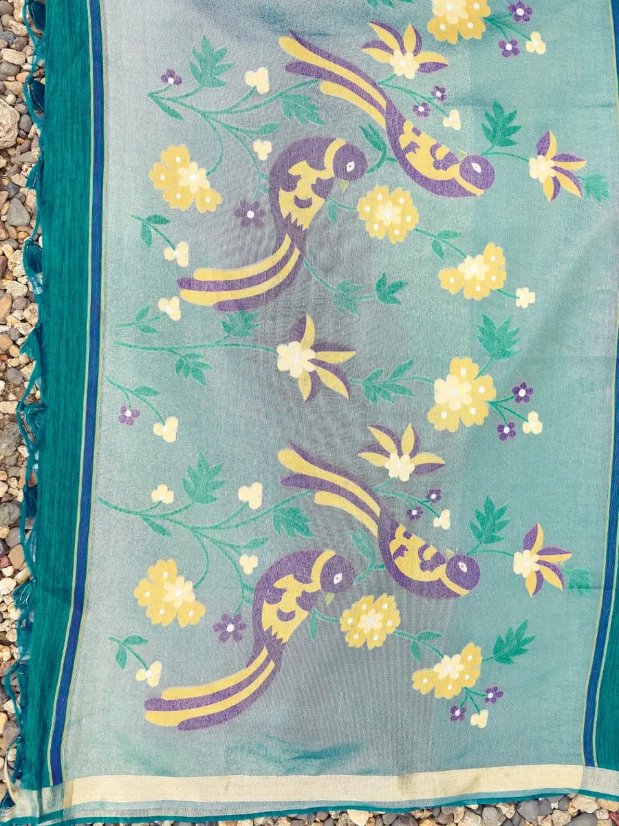 Linen Silk 708 – Premium Soft Pure Linen Silk Saree with rich Zari & Meena weaving tissue pallu, tiny Zari border, all-over sequence Zari lining + running blous