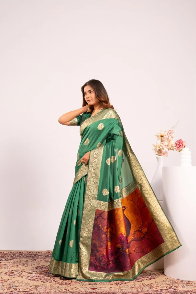 PORTRAIT 641 – Premium soft Banarasi silk saree with exclusive fully Resham weave peacock pallu, fine Zari border + running blouse piece