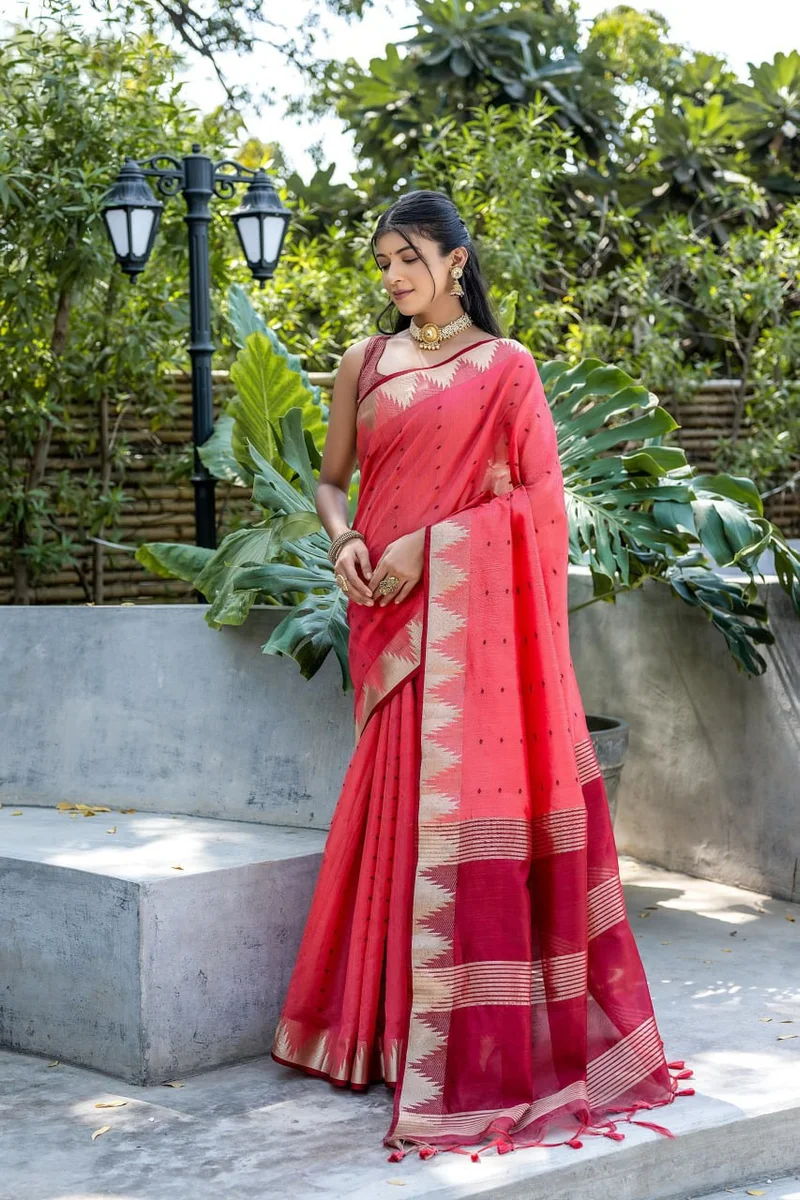 WhatsApp 📞 +917698385113 www.Laavsee.com __ LV202CN151026-1 ✨ Elisha Pyramid – Semi Tussar Silk Saree with all-over Bandhani Butti weaves, traditional temple b