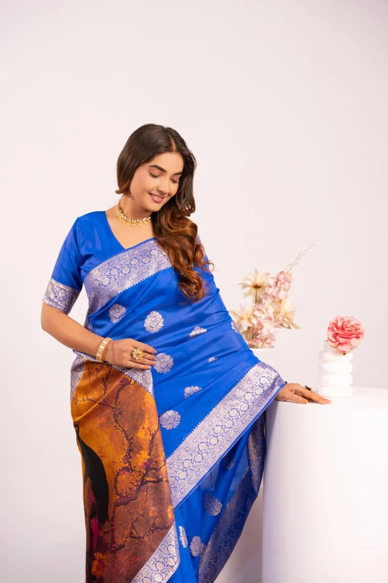 PORTRAIT 641 – Premium soft Banarasi silk saree with exclusive fully Resham weave peacock pallu, fine Zari border + running blouse piece