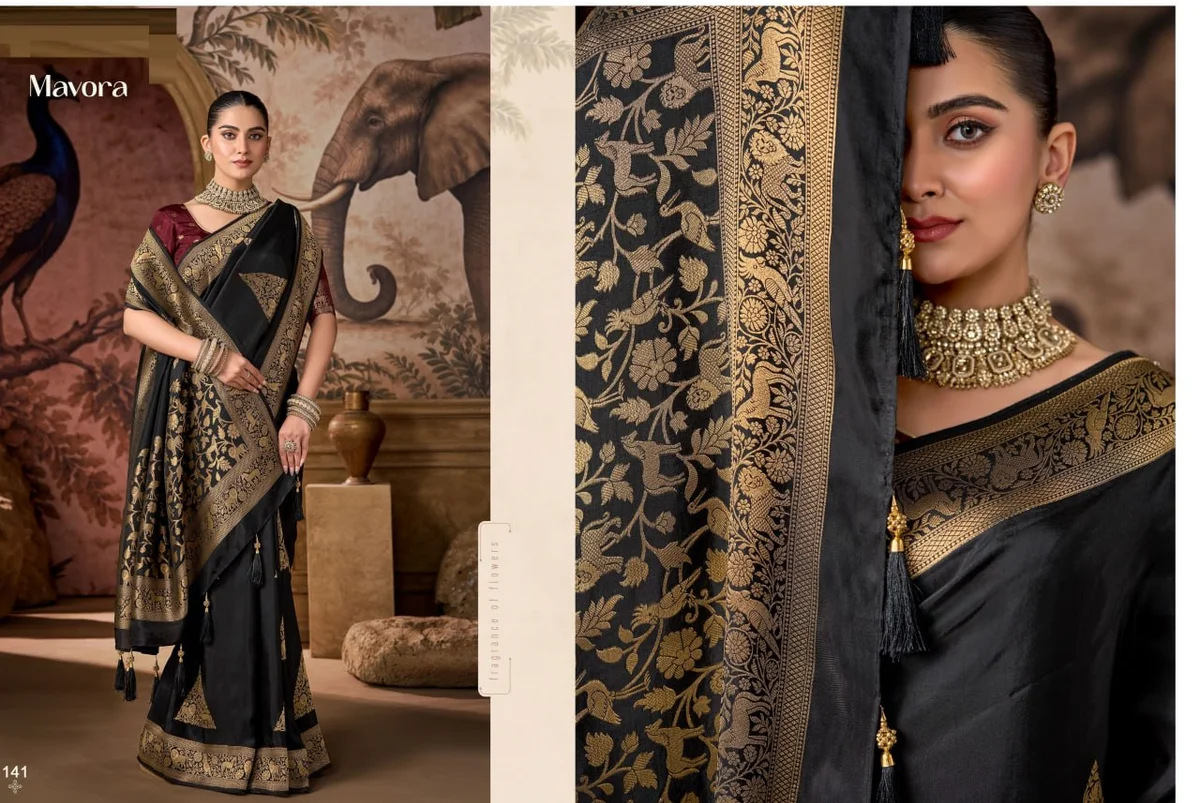 Viscose Fabric Saree with heavy traditional Zari weaving + matching Viscose blouse | Occasion: Party, Festival by www.Laavsee.com
