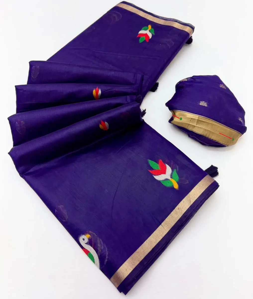 Tapti Cotton – Jamdani cotton weaving Saree with tissue pallu & Zari border by www.Laavsee.com