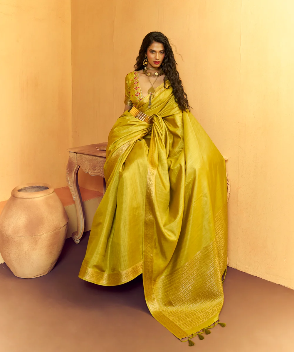 Gurbani Handwork (Series 01–06) – Tussar Silk Handloom Weaving Saree + Handwork blouse | Occasion: Party, Festive