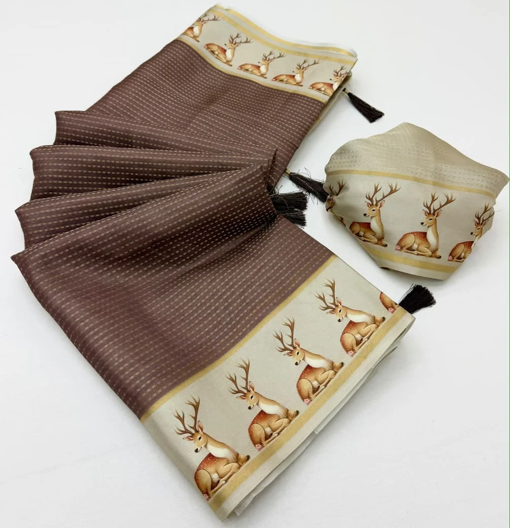 Chhavi Tusser – Soft Tussar with Bentex border, small Zari checks & tassels + matching blouse piece