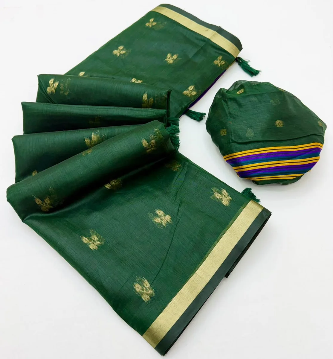 Tapti Cotton – Jamdani cotton weaving with tissue pallu & Zari border + matching blouse piece