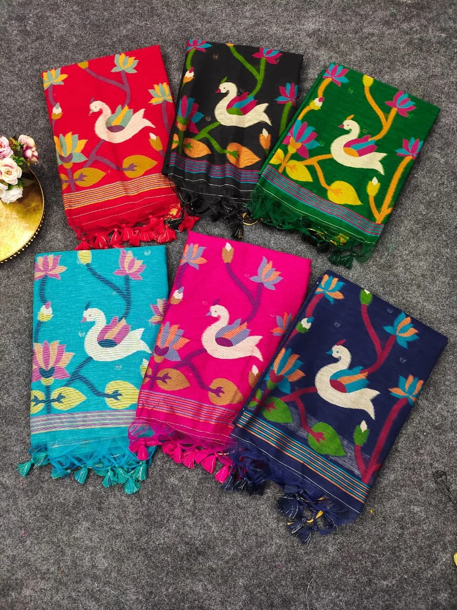LINEN SILK 606 – Premium soft linen silk saree with Meena weaving, rich Jamdani pallu by www.Laavsee.com
