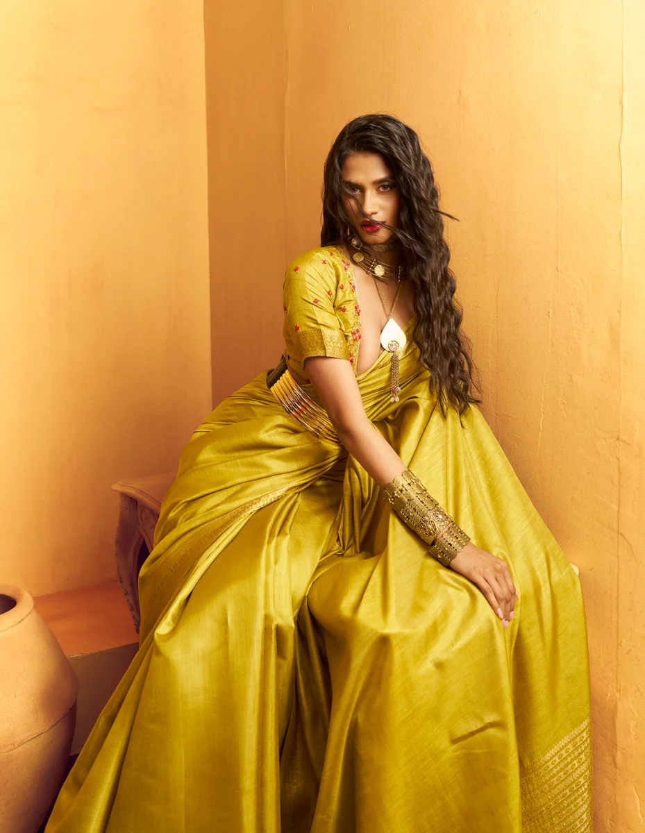 Gurbani Handwork (Series 01–06) – Tussar Silk Handloom Weaving Saree + Handwork blouse | Occasion: Party, Festive