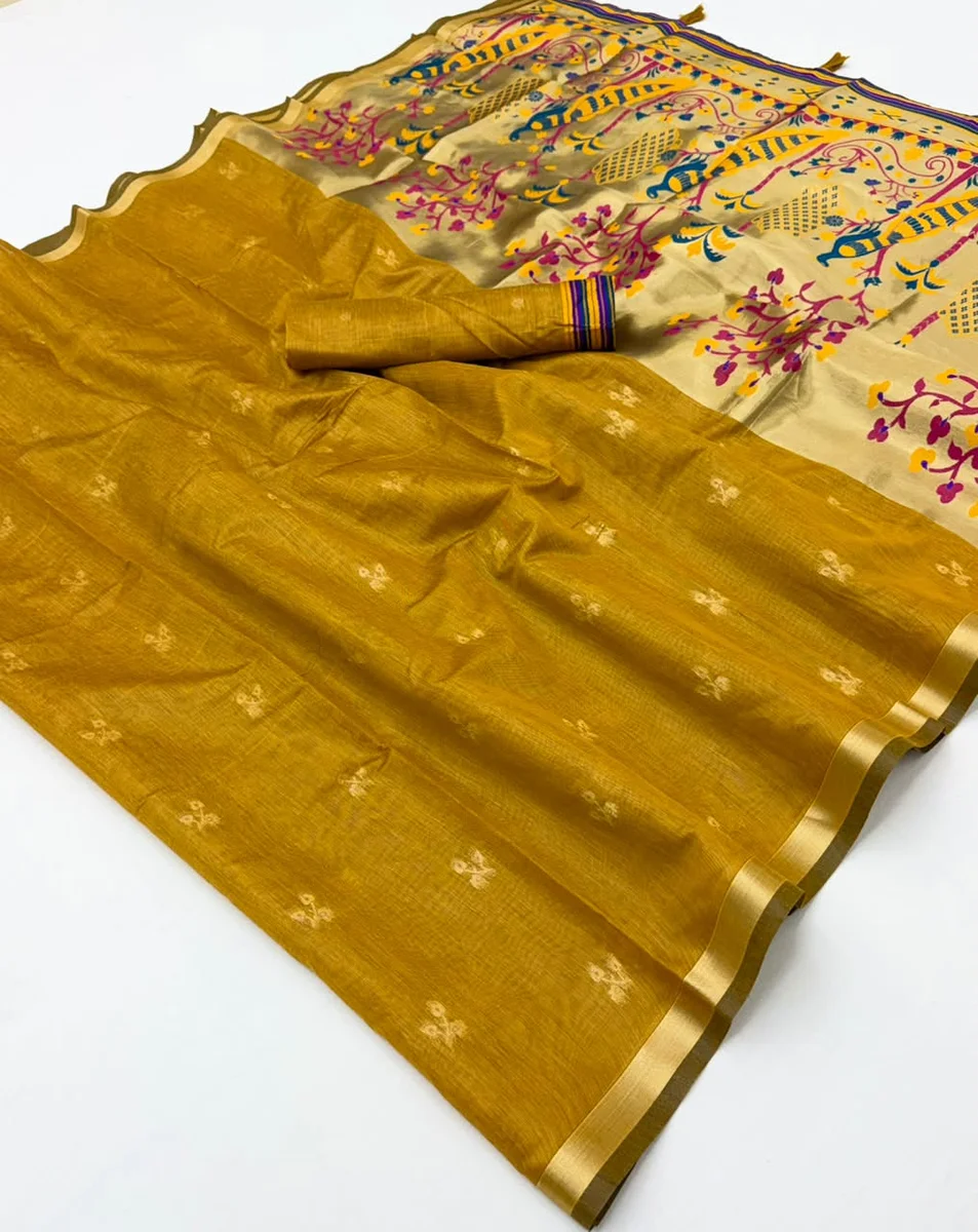 Tapti Cotton – Jamdani cotton weaving with tissue pallu & Zari border + matching blouse piece