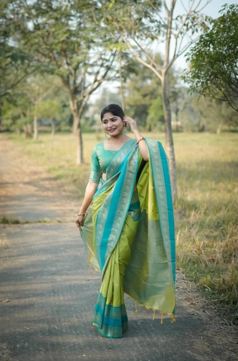 KANCHI BORDER 112 – Premium soft Kanjivaram silk saree with fine Zari weaving pattern by www.Laavsee.com