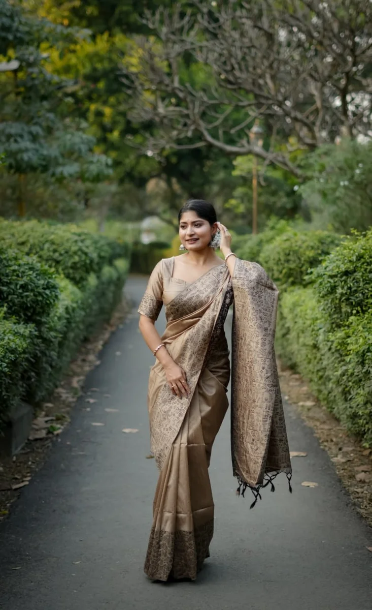 Handloom Raw Silk Saree with rich weaving pallu, unique Gala Border pattern + running blouse piece by www.Laavsee.com