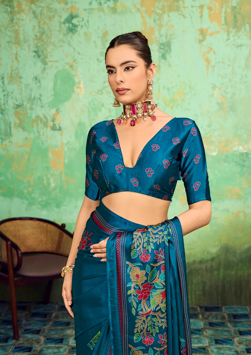 LV248CN211026-3 Modal Satin Katha Print Saree 19
