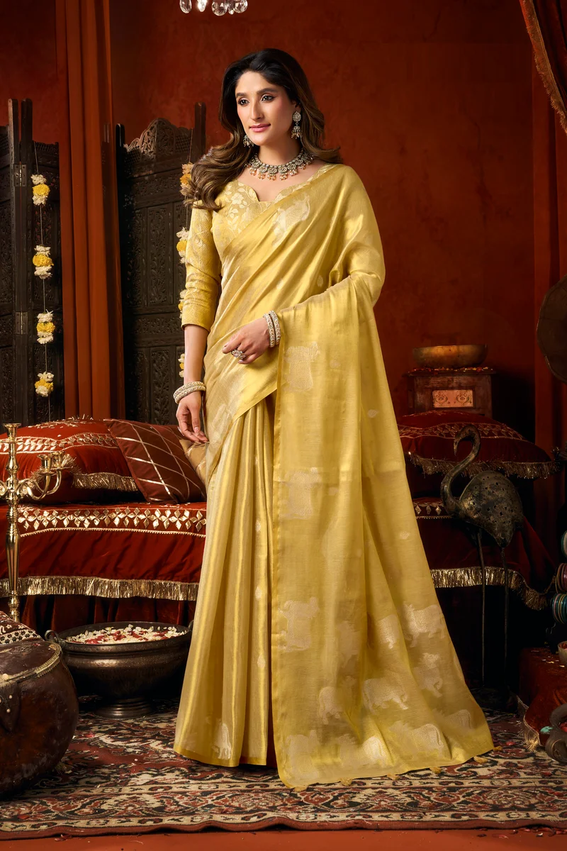 Supriya (Series 3601–3606) – Heavy Tissue Silk Saree with all-over Cow Butta & fancy tassels + matching blouse piece