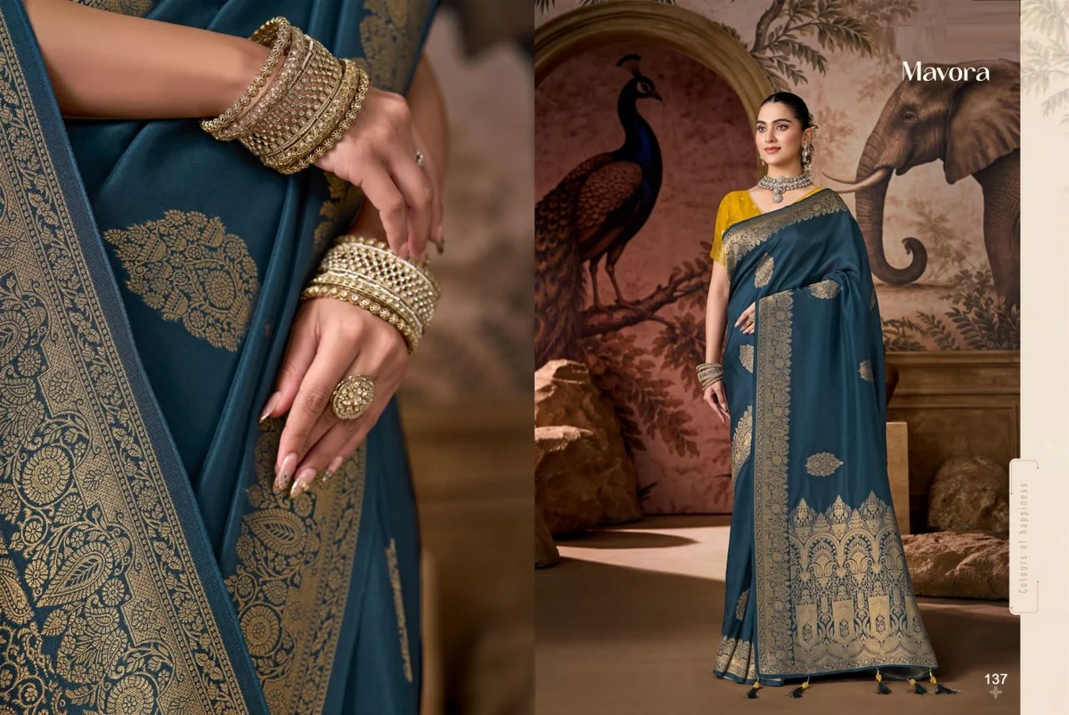 Viscose Fabric Saree with heavy traditional Zari weaving + matching Viscose blouse | Occasion: Party, Festival by www.Laavsee.com