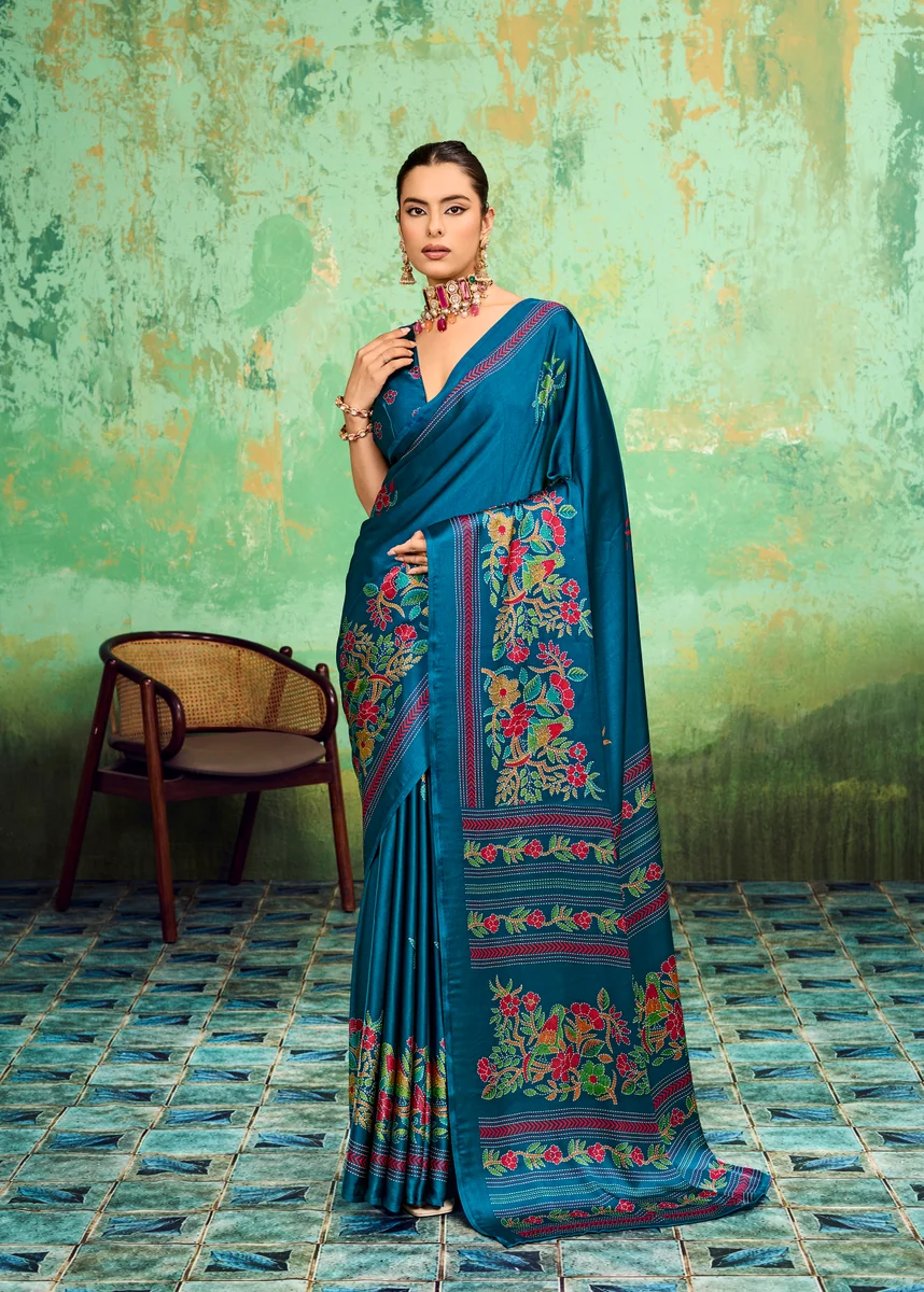 LV248CN211026-3 Modal Satin Katha Print Saree 5