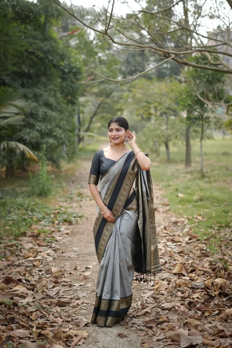 KANCHI BORDER 112 – Premium soft Kanjivaram silk saree with fine Zari weaving pattern by www.Laavsee.com