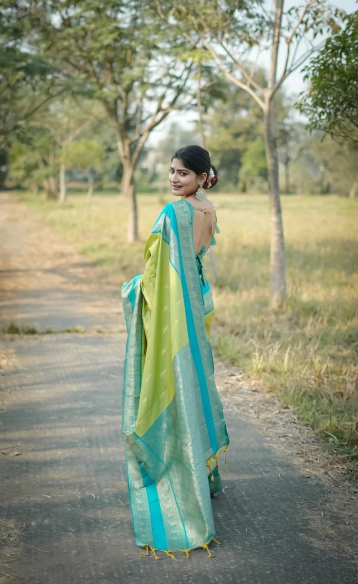 KANCHI BORDER 112 – Premium soft Kanjivaram silk saree with fine Zari weaving pattern by www.Laavsee.com