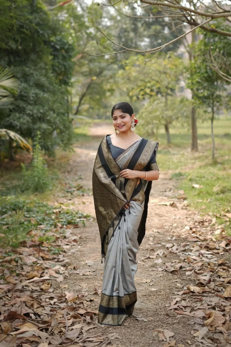 KANCHI BORDER 112 – Premium soft Kanjivaram silk saree with fine Zari weaving pattern by www.Laavsee.com