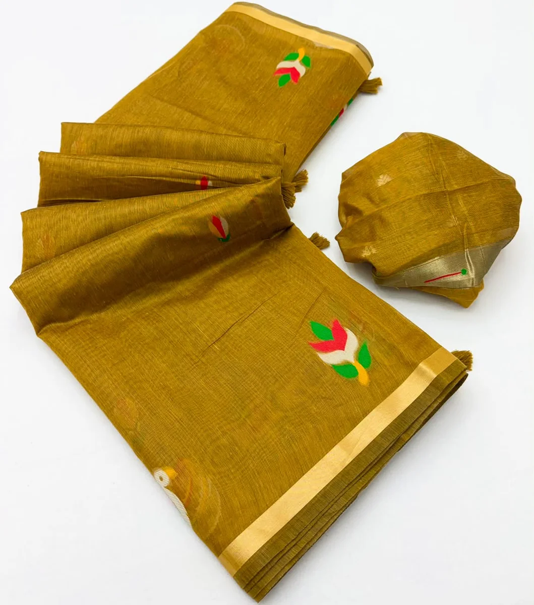 Tapti Cotton – Jamdani cotton weaving Saree with tissue pallu & Zari border by www.Laavsee.com