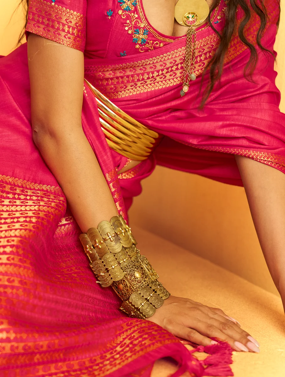 Gurbani Handwork (Series 01–06) – Tussar Silk Handloom Weaving Saree + Handwork blouse | Occasion: Party, Festive