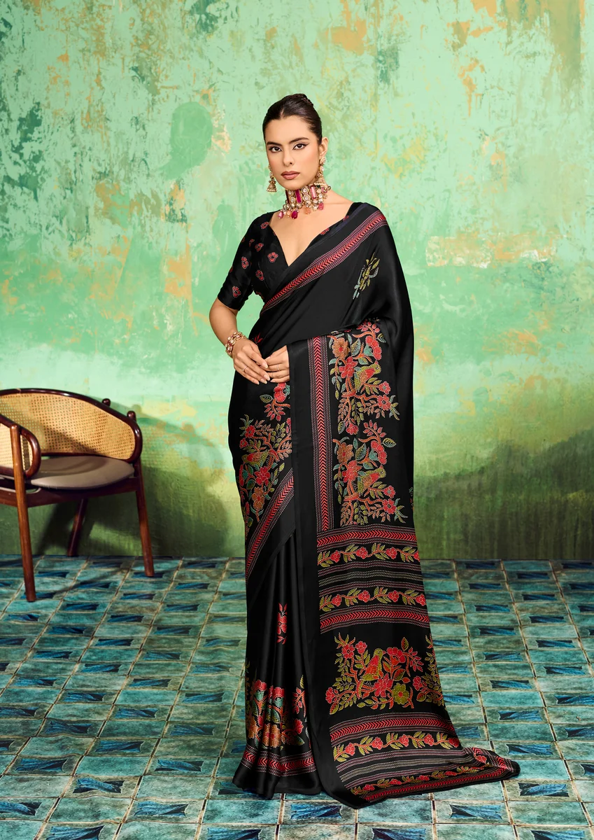 LV248CN211026-3 Modal Satin Katha Print Saree 2
