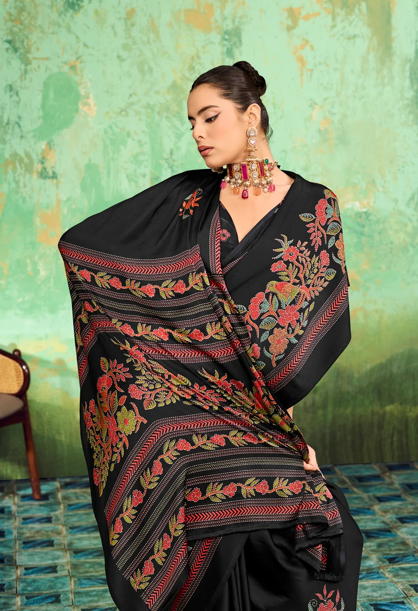 LV248CN211026-3 Modal Satin Katha Print Saree 12