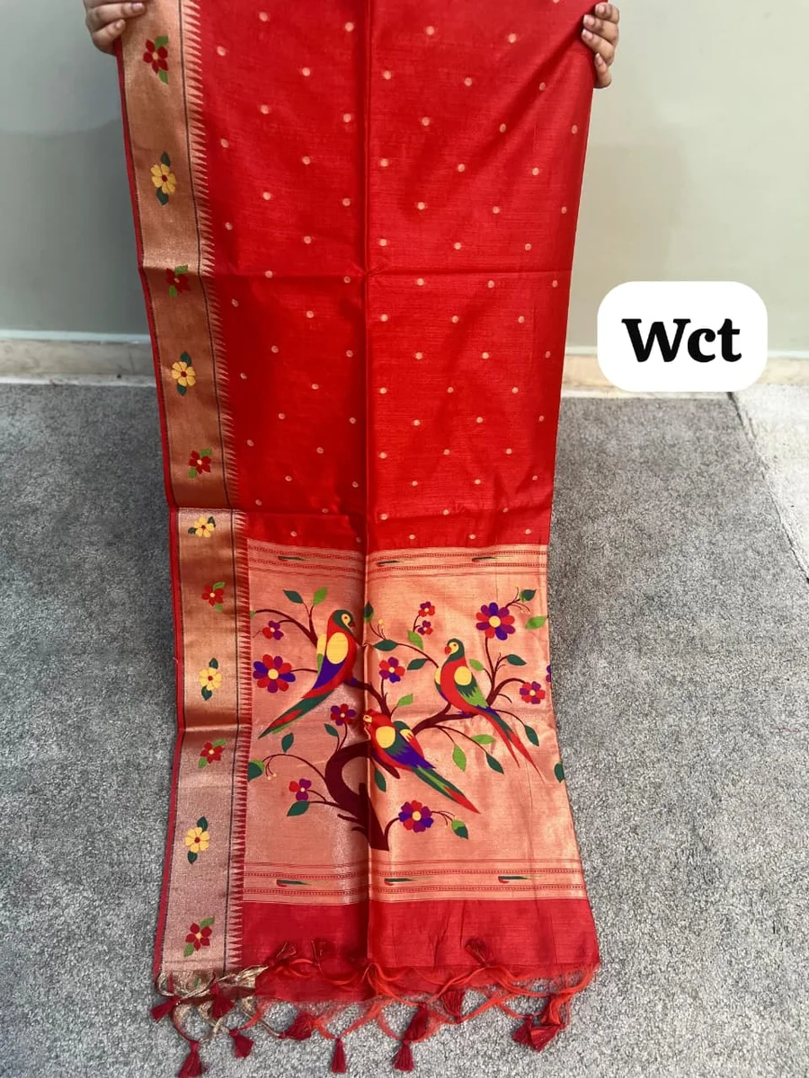 Phoolmala Paithani – Soft Khadi Raw Silk Saree with colorful rich Meena weaving Paithani pallu, traditional floral border, all-over small butties + full Zari wo