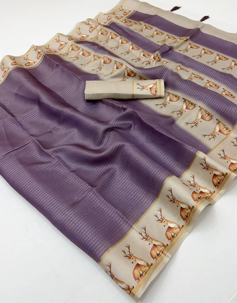 Chhavi Tusser – Soft Tussar with Bentex border, small Zari checks & tassels + matching blouse piece