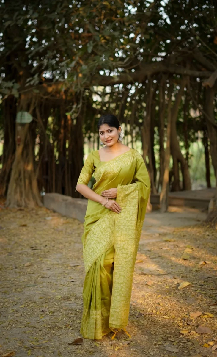 Handloom Raw Silk Saree with rich weaving pallu, unique Gala Border pattern + running blouse piece by www.Laavsee.com