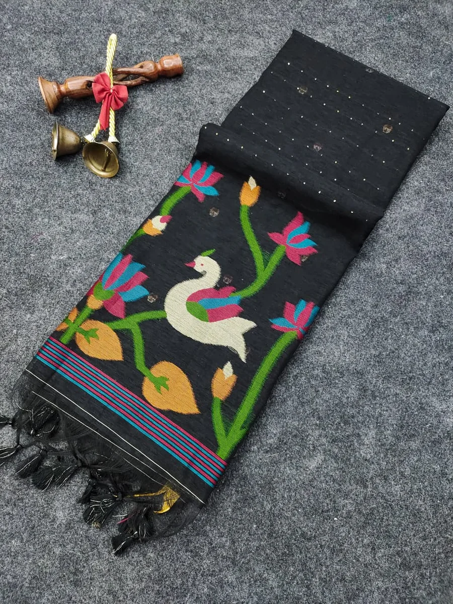 LINEN SILK 606 – Premium soft linen silk saree with Meena weaving, rich Jamdani pallu by www.Laavsee.com