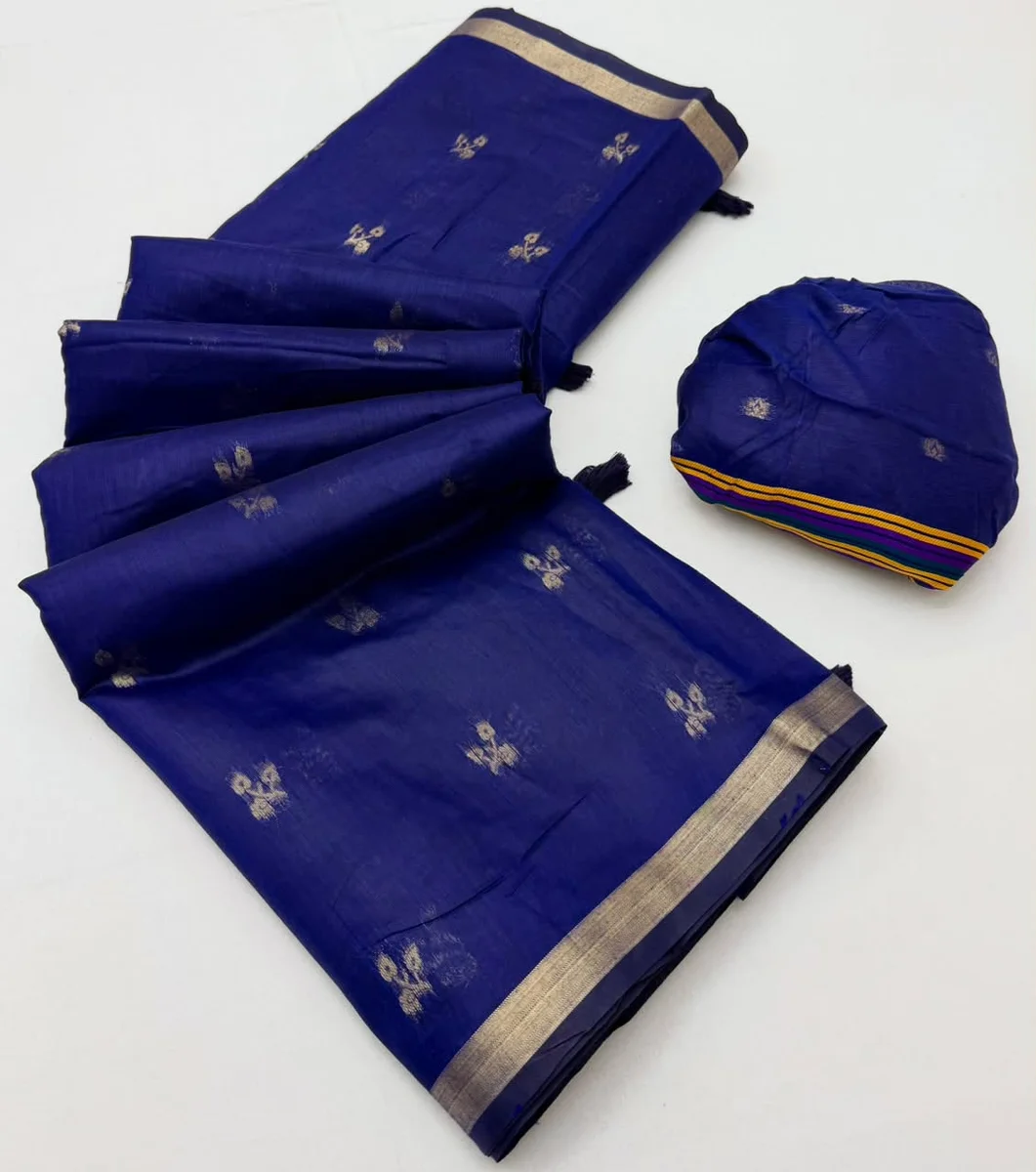 Tapti Cotton – Jamdani cotton weaving with tissue pallu & Zari border + matching blouse piece