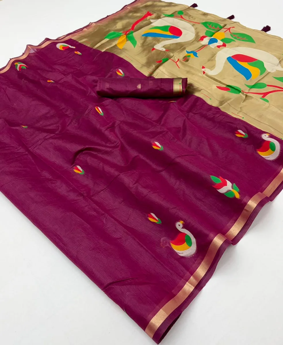 Tapti Cotton – Jamdani cotton weaving Saree with tissue pallu & Zari border by www.Laavsee.com