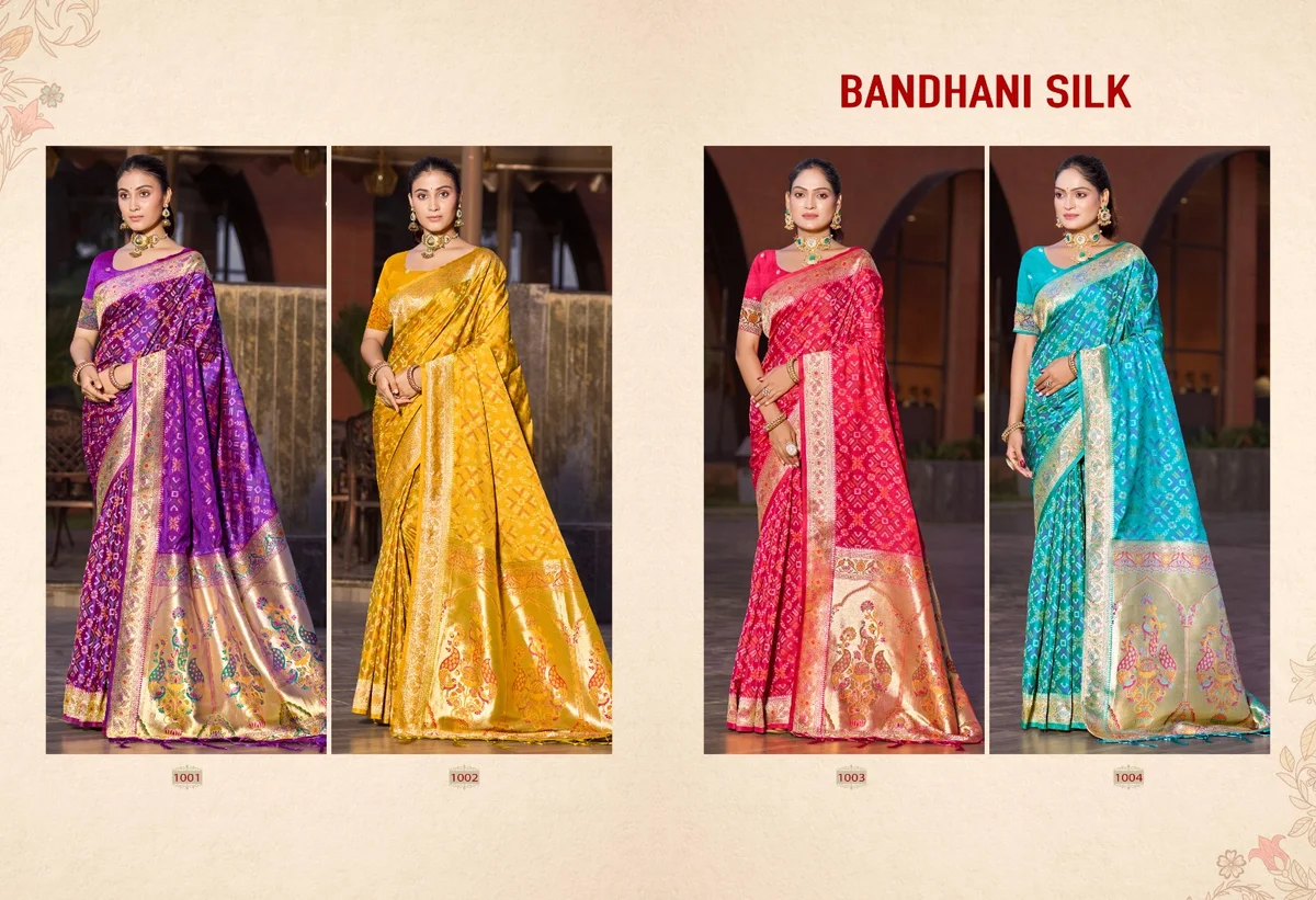 Bandhani Silk (Series 1001–1004) – Silk Saree with Bandhani Zari Weaving Work