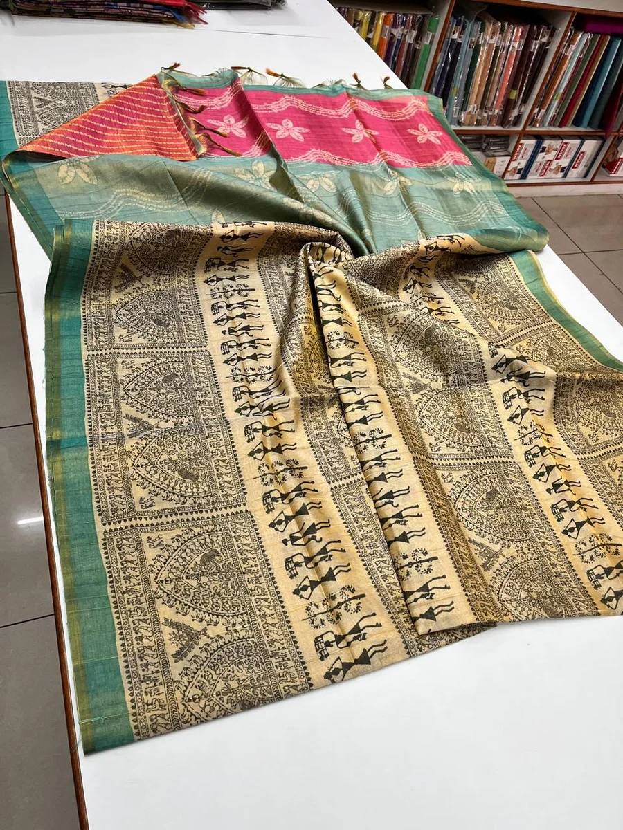 TISSUE TUSSAR 2 – Premium soft Tissue Tussar silk Warli saree by www.Laavsee.com