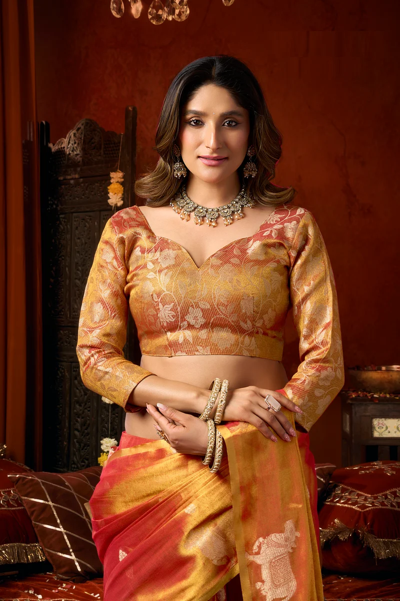 Supriya (Series 3601–3606) – Heavy Tissue Silk Saree with all-over Cow Butta & fancy tassels + matching blouse piece