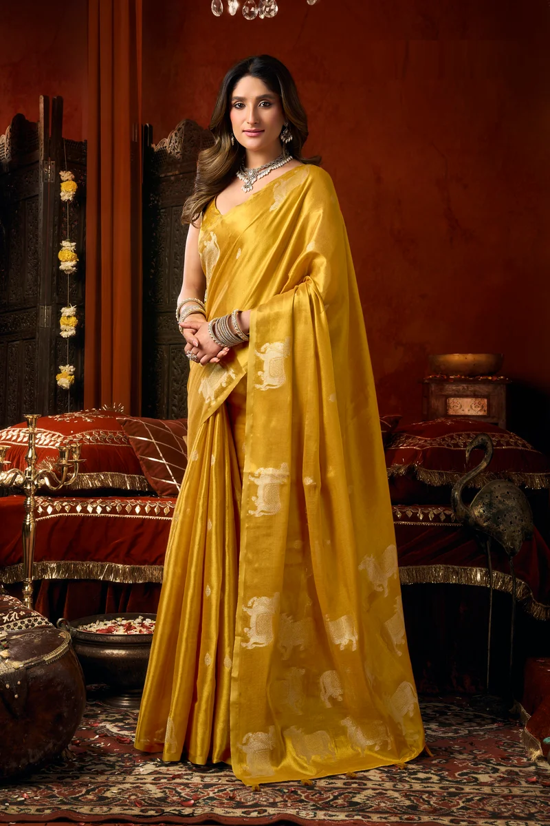 Supriya (Series 3601–3606) – Heavy Tissue Silk Saree with all-over Cow Butta & fancy tassels + matching blouse piece