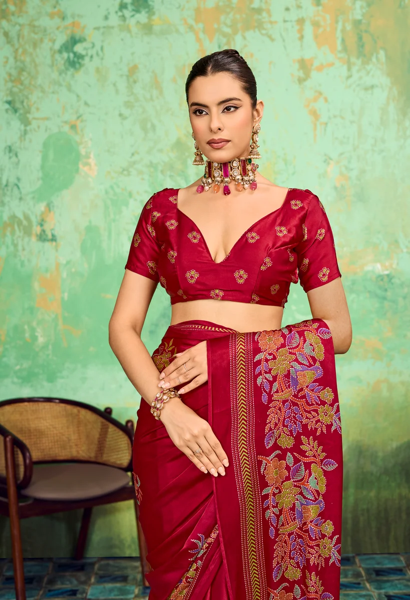 LV248CN211026-3 Modal Satin Katha Print Saree 9