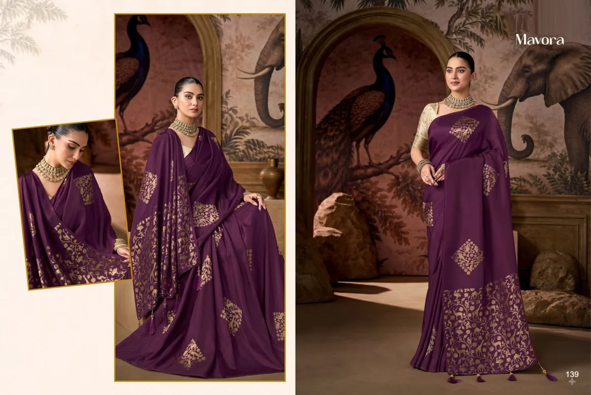 Viscose Fabric Saree with heavy traditional Zari weaving + matching Viscose blouse | Occasion: Party, Festival by www.Laavsee.com