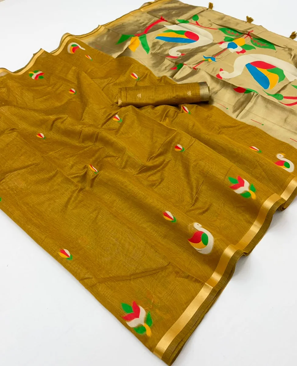 Tapti Cotton – Jamdani cotton weaving Saree with tissue pallu & Zari border by www.Laavsee.com