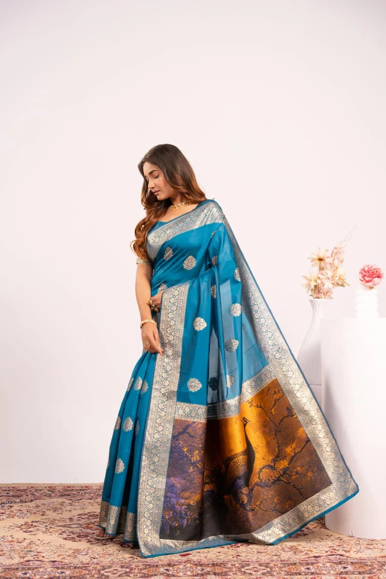 PORTRAIT 641 – Premium soft Banarasi silk saree with exclusive fully Resham weave peacock pallu, fine Zari border + running blouse piece