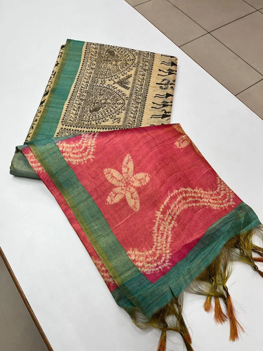 TISSUE TUSSAR 2 – Premium soft Tissue Tussar silk Warli saree by www.Laavsee.com