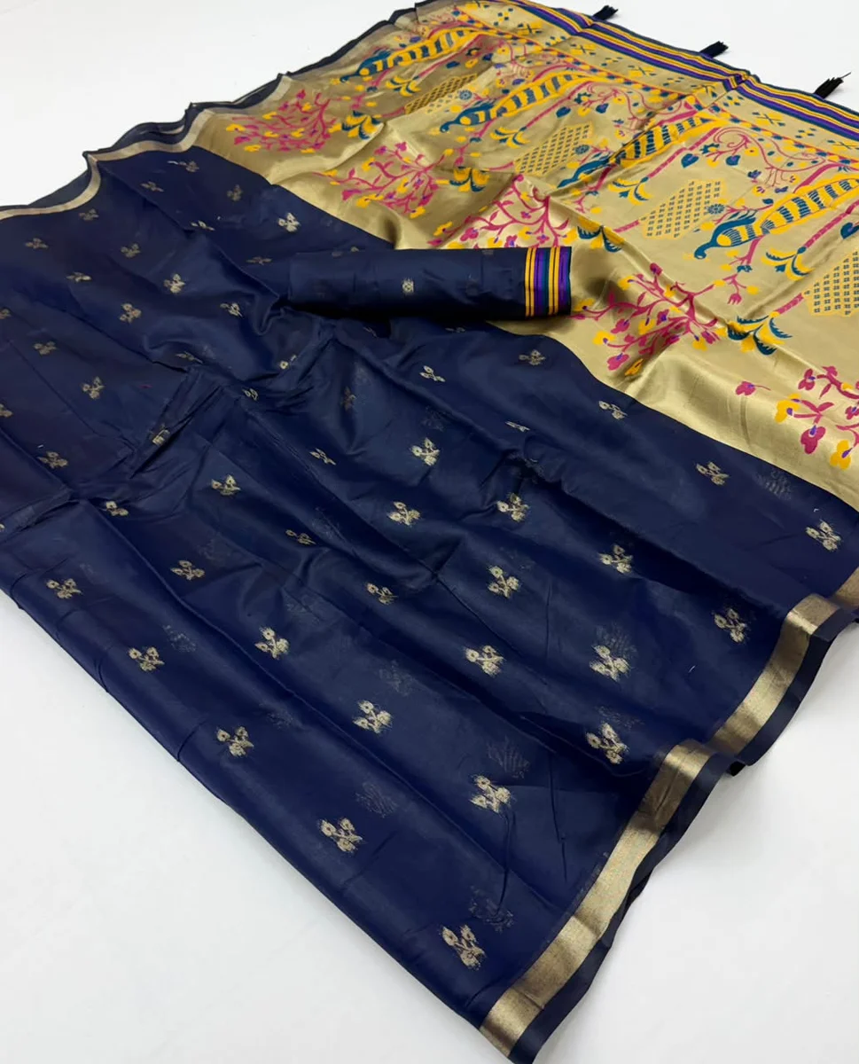 Tapti Cotton – Jamdani cotton weaving with tissue pallu & Zari border + matching blouse piece