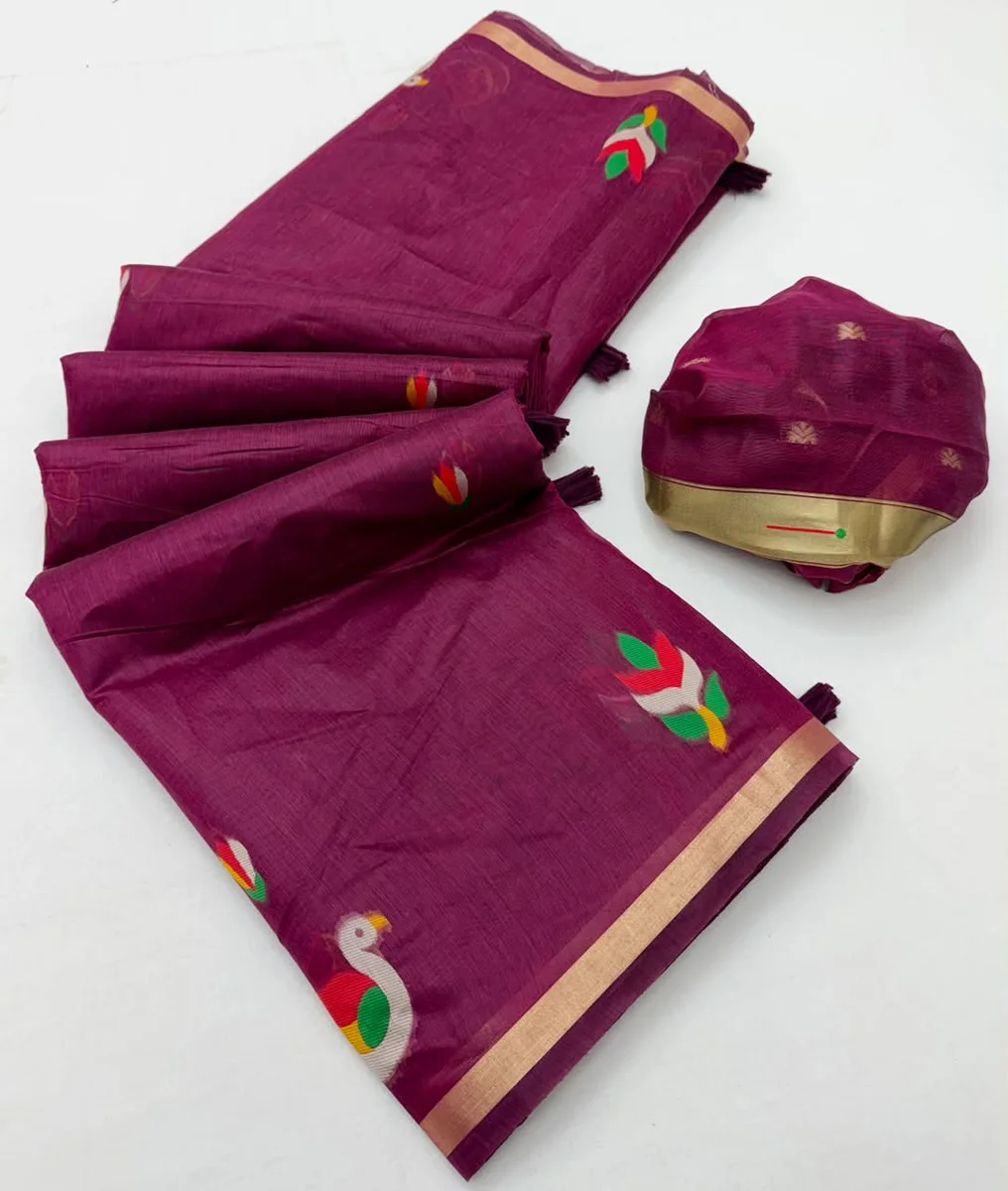 Tapti Cotton – Jamdani cotton weaving Saree with tissue pallu & Zari border by www.Laavsee.com