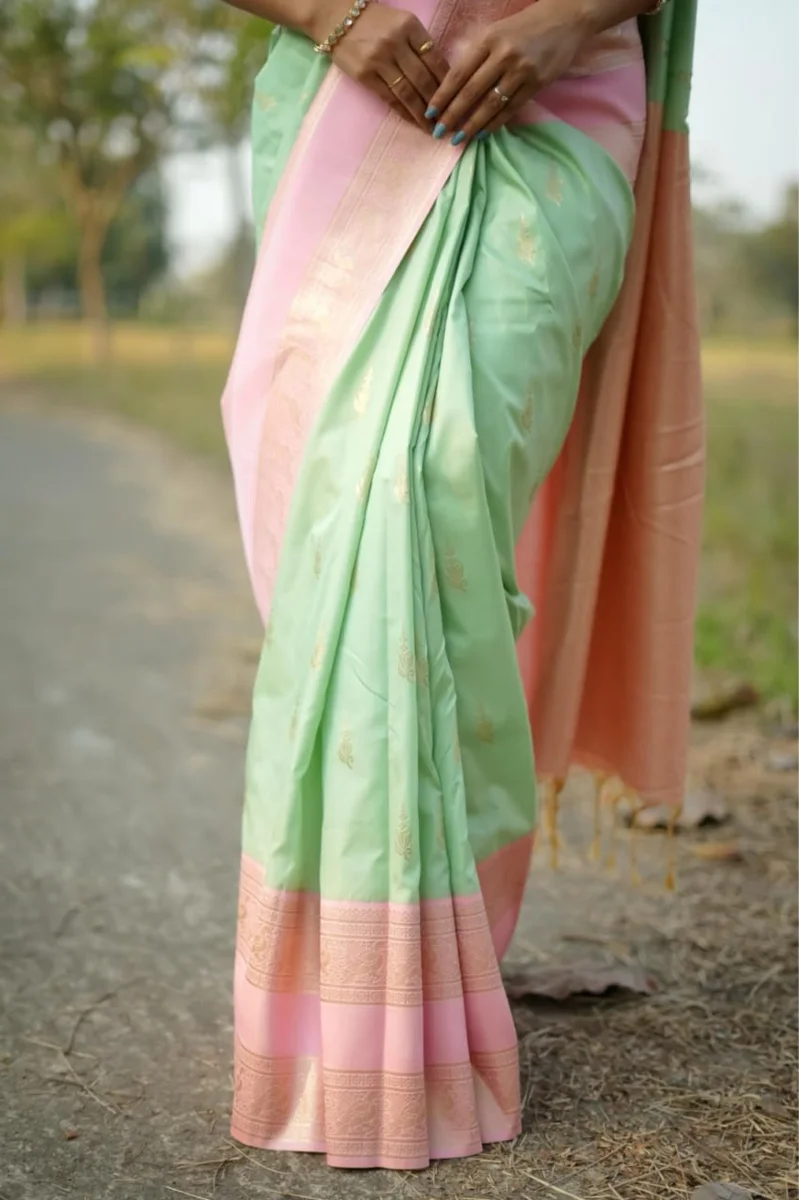 KANCHI BORDER 112 – Premium soft Kanjivaram silk saree with fine Zari weaving pattern by www.Laavsee.com